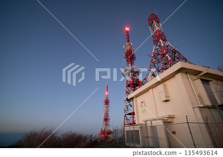 A photo of the starry sky and town lights from Mt. Wanizuka 135493614