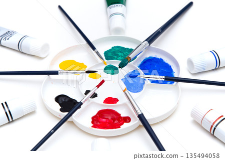 Paint, brush and palette 135494058