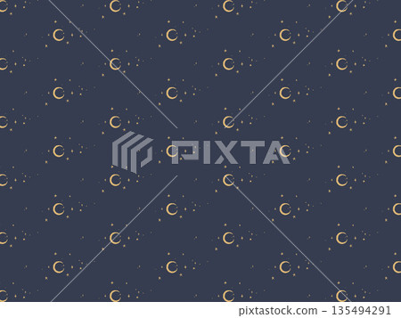 Seamless vector pattern background material of a night sky with a crescent moon and scattered stars Seamless vector pattern background material of a night sky with a crescent moon and scattered stars 135494291