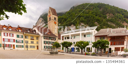 Clock tower and buildings in Interlaken Switzerland 135494361