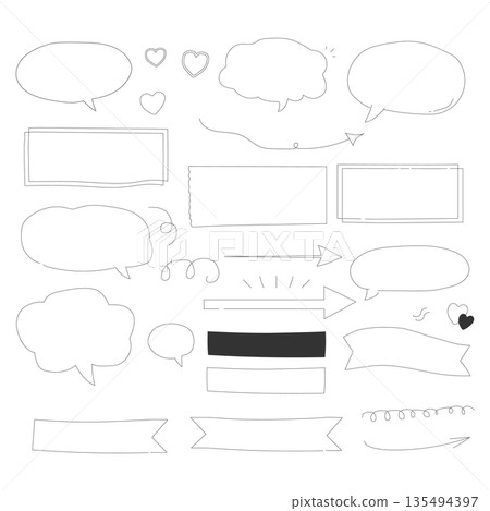 Hand-drawn natural frame, speech bubble, and decoration set 135494397
