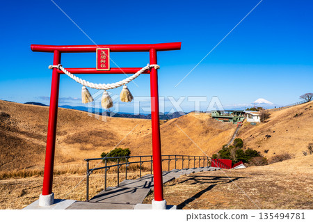Mount Omuroyama climbing lift: Sengen Shrine and Mount Fuji from the summit [Ito City, Shizuoka Prefecture] 135494781