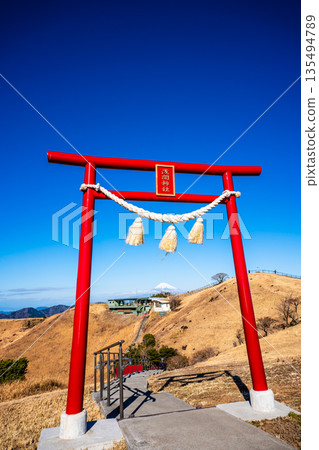Mount Omuroyama climbing lift: Sengen Shrine and Mount Fuji from the summit [Ito City, Shizuoka Prefecture] 135494789
