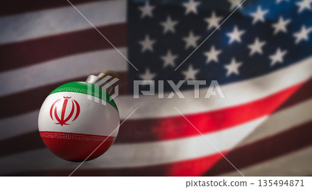Geopolitical Tension Between United States and Iran Conflict Concept 3d render. Geopolitical Tension Between United States and Iran Conflict Concept 3d render. 135494871