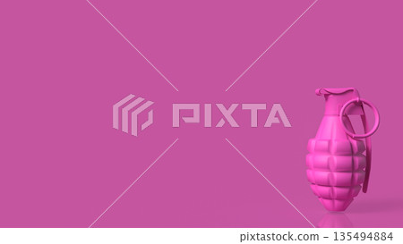 Pink Hand Grenade on Minimal Background Concept of Pop Art Danger 3d render. 135494884