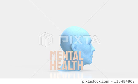 Mental Health Awareness Concept with Human Mind Profile Illustration 3d render. 135494902