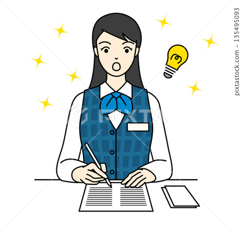 A woman in uniform who has a brilliant idea while doing office work A woman in uniform who has a brilliant idea while doing office work 135495093
