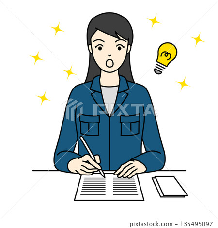 一位身著工作服的女工程師提出了改進工作的想法和方法 135495097