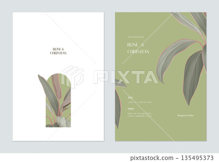 Nature wedding invitation card template design, Cordyline fruticosa Firebrand 135495373