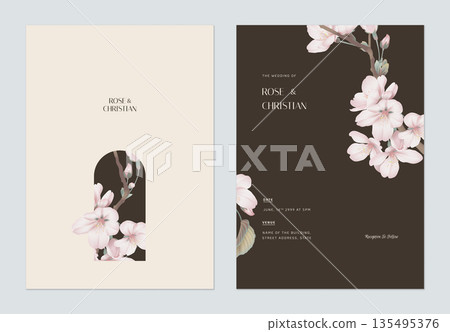 Floral wedding invitation card template design, Somei Yoshino sakura flowers 135495376