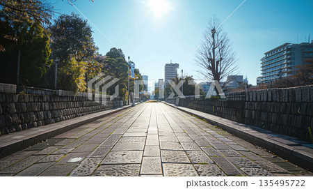 陽光明媚的秋日，人行道 135495722