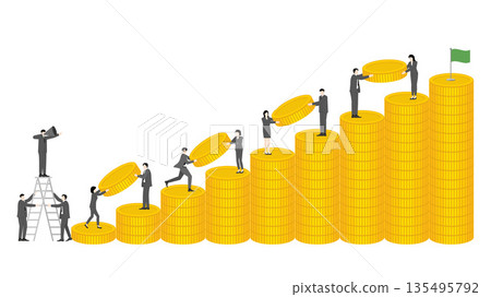 302_Business_Teamwork_Men_Women_Coins_Boss_Goal 135495792