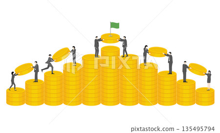 304_Business_Teamwork_Men_Women_Coins_Goal_Flag 304_Business_Teamwork_Men_Women_Coins_Goal_Flag 135495794