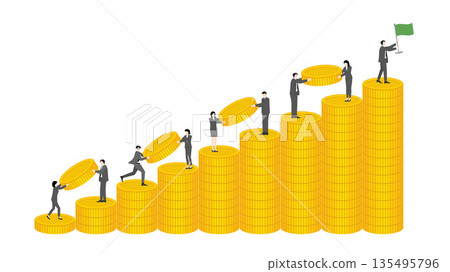 306_Business_Teamwork_Men_Women_Coins_Goal_Flag 306_Business_Teamwork_Men_Women_Coins_Goal_Flag 135495796
