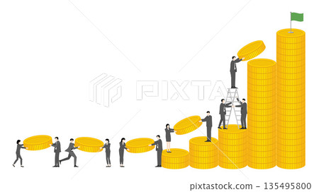 310_Business_Teamwork_Men_Women_Coins_Ladder_Flag 135495800