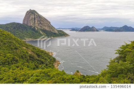 Sugarloaf mountain and sea nature panorama Rio de Janeiro Brazil. Sugarloaf mountain and sea nature panorama Rio de Janeiro Brazil. 135496014