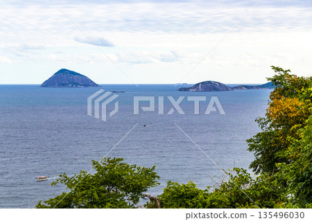 Copacabana Panorama View Tropical Islands Hills Rio de Janeiro Brazil. 135496030
