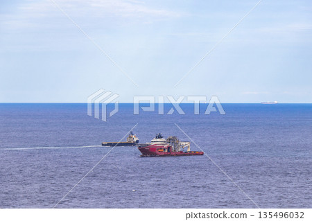Copacabana coast beach panorama with ships Rio de Janeiro Brazil. Copacabana coast beach panorama with ships Rio de Janeiro Brazil. 135496032