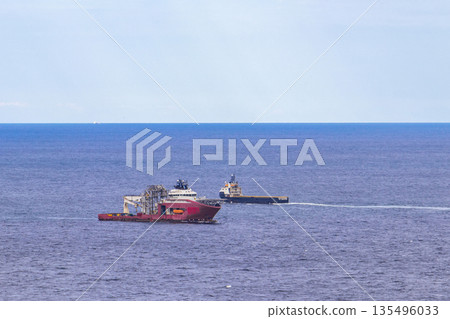 Copacabana coast beach panorama with ships Rio de Janeiro Brazil. Copacabana coast beach panorama with ships Rio de Janeiro Brazil. 135496033