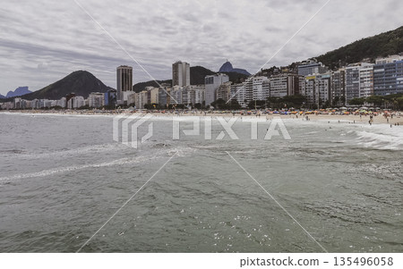 Copacabana Beach Tropical Paradise and City Skyline Rio de Janeiro Brazil. 135496058