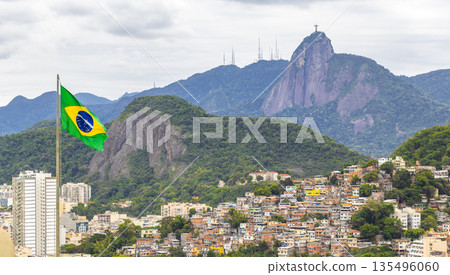 Christ the Redeemer and Brazilian Flag Rio de Janeiro Brazil. Christ the Redeemer and Brazilian Flag Rio de Janeiro Brazil. 135496060