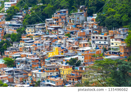 Mountains with favelas houses tropical nature Rio de Janeiro Brazil. Mountains with favelas houses tropical nature Rio de Janeiro Brazil. 135496082