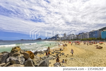 Copacabana Beach Tropical Paradise and City Skyline Rio de Janeiro Brazil. Copacabana Beach Tropical Paradise and City Skyline Rio de Janeiro Brazil. 135496267