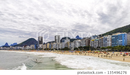 Copacabana Beach Tropical Paradise and City Skyline Rio de Janeiro Brazil. 135496276
