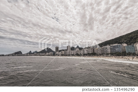Copacabana Beach Tropical Paradise and City Skyline Rio de Janeiro Brazil. 135496290