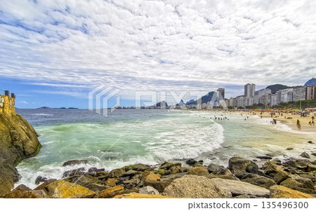 Copacabana Beach Tropical Paradise and City Skyline Rio de Janeiro Brazil. 135496300