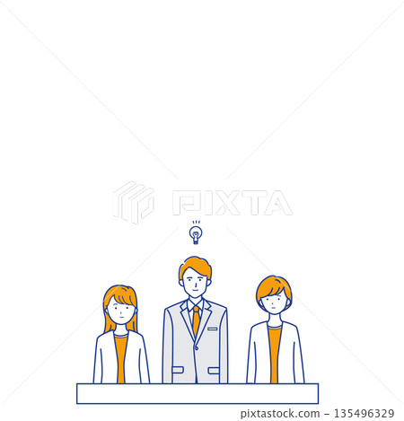 Illustration of a business scene where ideas come up during a meeting with space (different colors) 135496329
