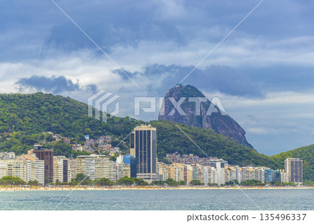 Copacabana Beach Tropical Paradise and City Skyline Rio de Janeiro Brazil. 135496337