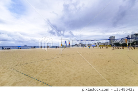 Tropical Copacabana Leme Beach Volleyball Net Rio de Janeiro Brazil. 135496422