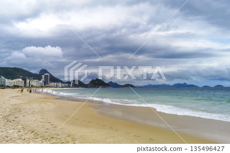 Tropical Copacabana Leme Beach Parasols People Rio de Janeiro Brazil. 135496427