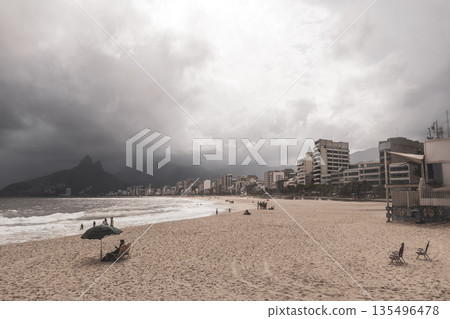 Ipanema Beach Tropical Storm Clouds Panorama Rio de Janeiro Brazil. 135496478