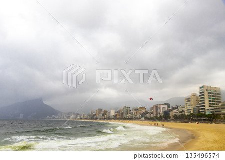 Ipanema Beach Tropical Storm Clouds Panorama Rio de Janeiro Brazil. 135496574