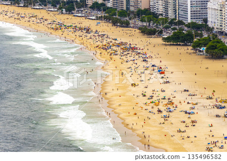 Tropical Copacabana Leme Beach Parasols People Rio de Janeiro Brazil. 135496582