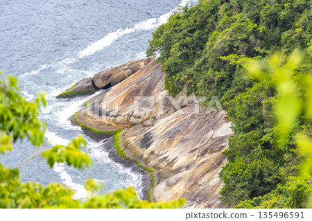 Copacabana Leme Beach Rocks Boulders in Rio de Janeiro Brazil. 135496591