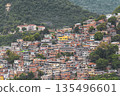 Mountains with favelas houses tropical nature Rio de Janeiro Brazil. 135496601