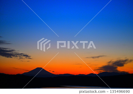 Mount Fuji in the sunset, view from Lake Sayama Mount Fuji in the sunset, view from Lake Sayama 135496690