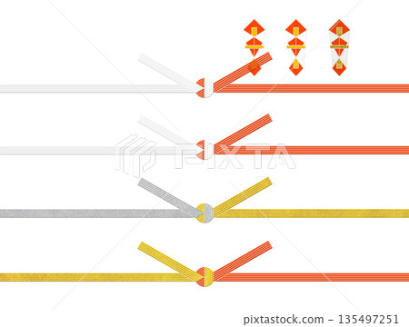 Mizuhiki (musubi) cords for celebrations and celebratory occasions, cut-out materials with noshi 135497251