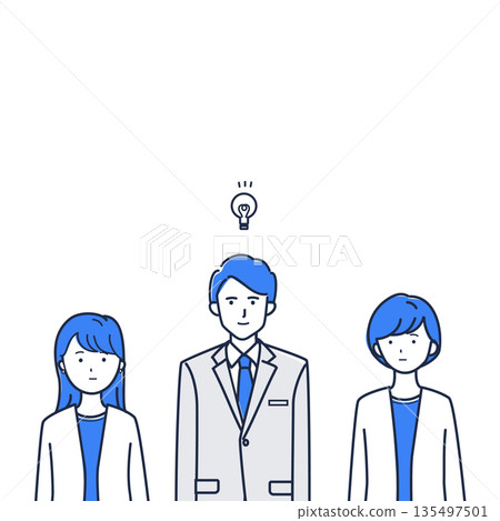 Illustration of a business scene where an idea comes up during a close-up meeting 135497501