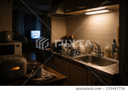 夜晚廚房生活的揮之不去的記憶 135497756