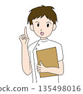 Illustration of a male medical worker raising his finger to convey important points 135498016