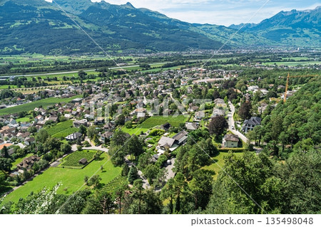 Scenic Panorama of Vaduz, Liechtenstein A Picturesque Alpine Village Landscape in Europe Scenic Panorama of Vaduz, Liechtenstein A Picturesque Alpine Village Landscape in Europe 135498048