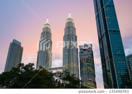 Petronas Twin Towers at sunset, Kuala Lumpur, Malaysia 135498763