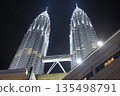 Illuminated Petronas Twin Towers at night, Kuala Lumpur, Malaysia 135498791
