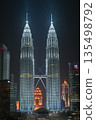 Illuminated Petronas Twin Towers at night, Kuala Lumpur, Malaysia 135498792