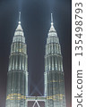 Illuminated Petronas Twin Towers at night, Kuala Lumpur, Malaysia 135498793