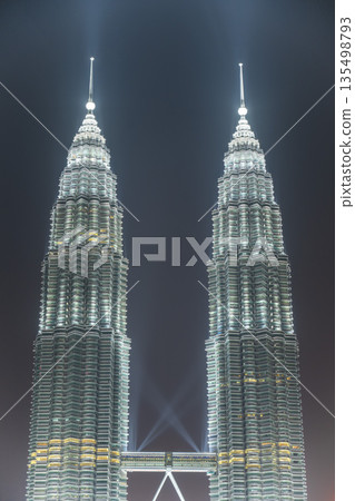 Illuminated Petronas Twin Towers at night, Kuala Lumpur, Malaysia 135498793